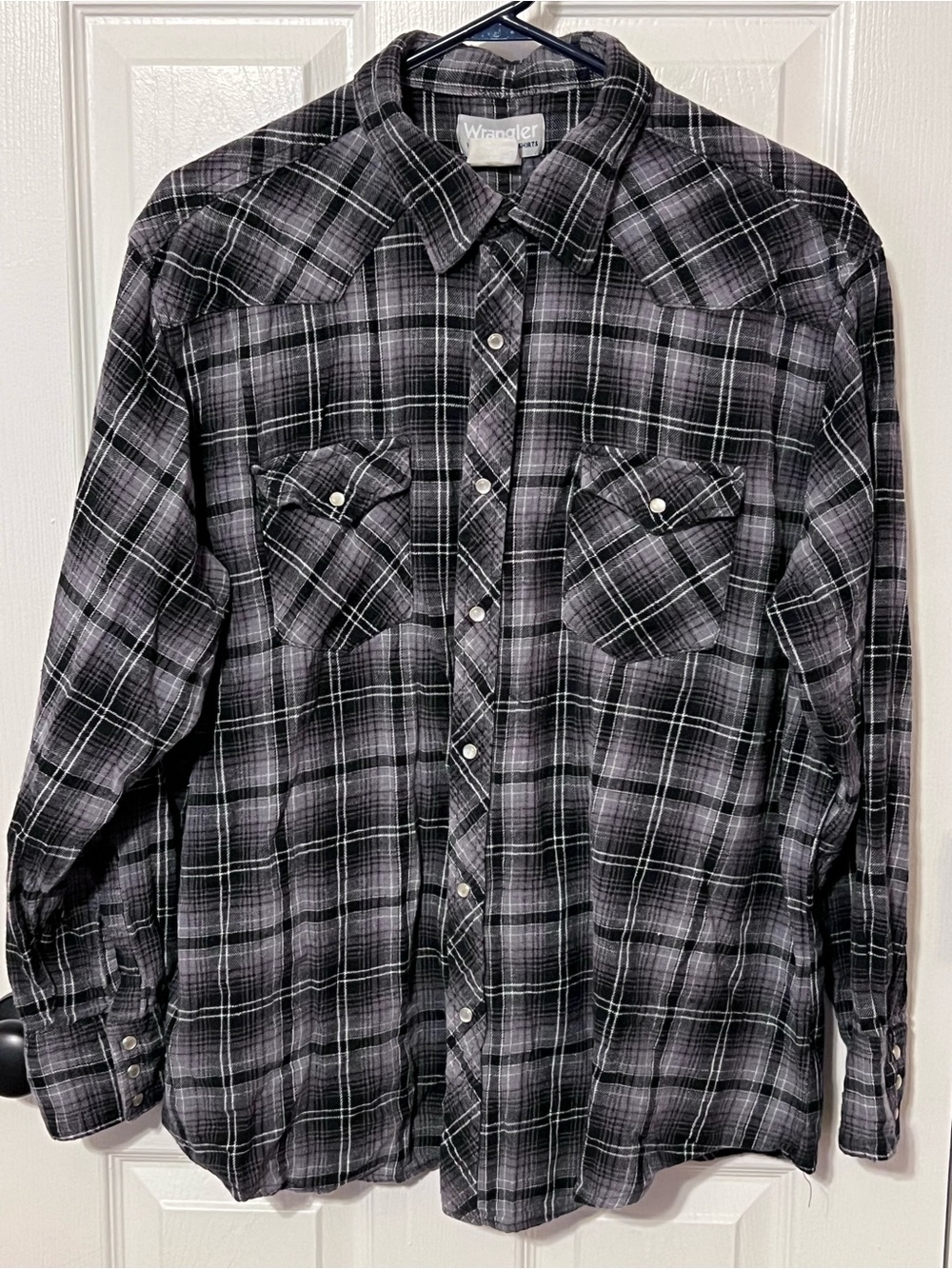 Wrangler XXL Western Pearl Snap Plaid Shirt Black Gray Cowboy